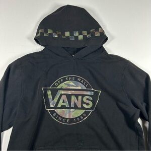Vans Off The Wall Camo Youth Hoodie Sweatshirt Size XL Black Pullover VTG Y2k